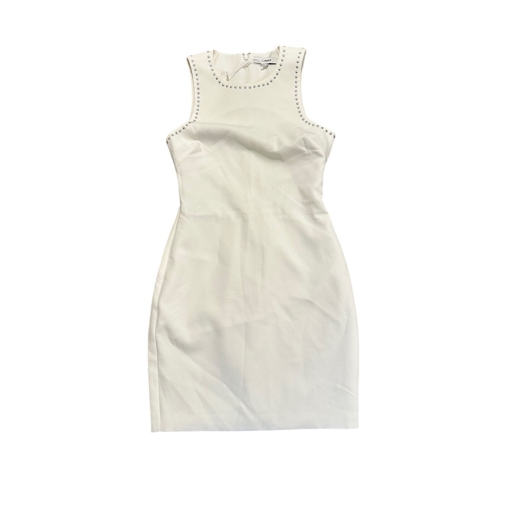 Likely Manhattan White Studded Sleeveless Sheath Dress Body con Size 2